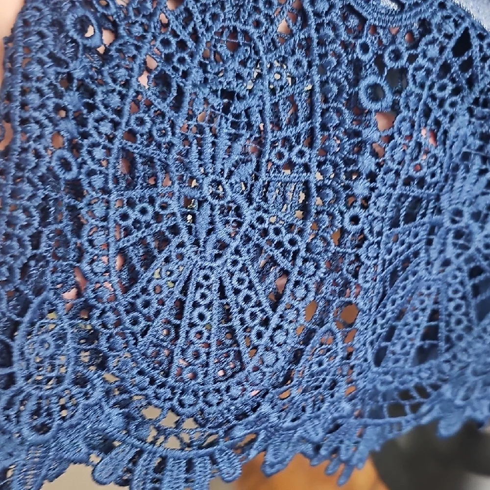 Indigo Thread Co. Denim‎  Skirt With Blue Crochet Lace Bottom Hem Size XL NEW - Picture 3 of 5